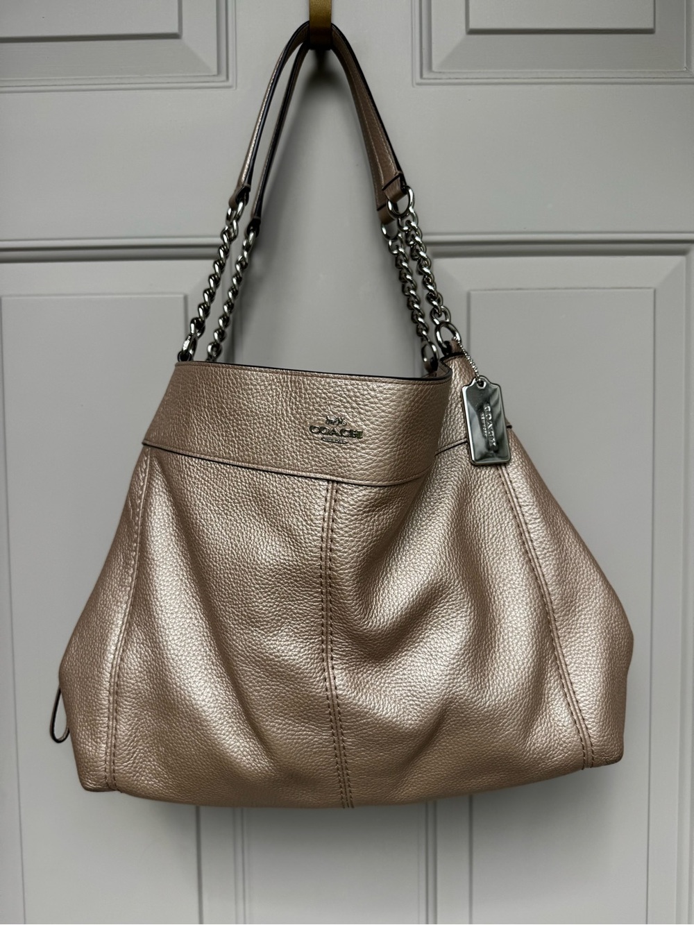 Coach Metallic Rose Gold Leather Lexy Chain-Handle Shoulder Bag